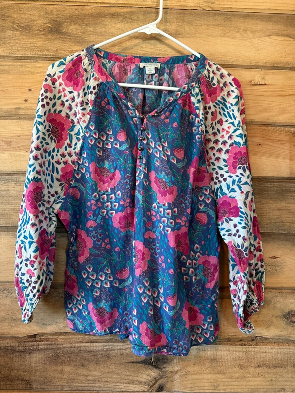 Sundance Floral Peasant Blouse - Teal & Pink